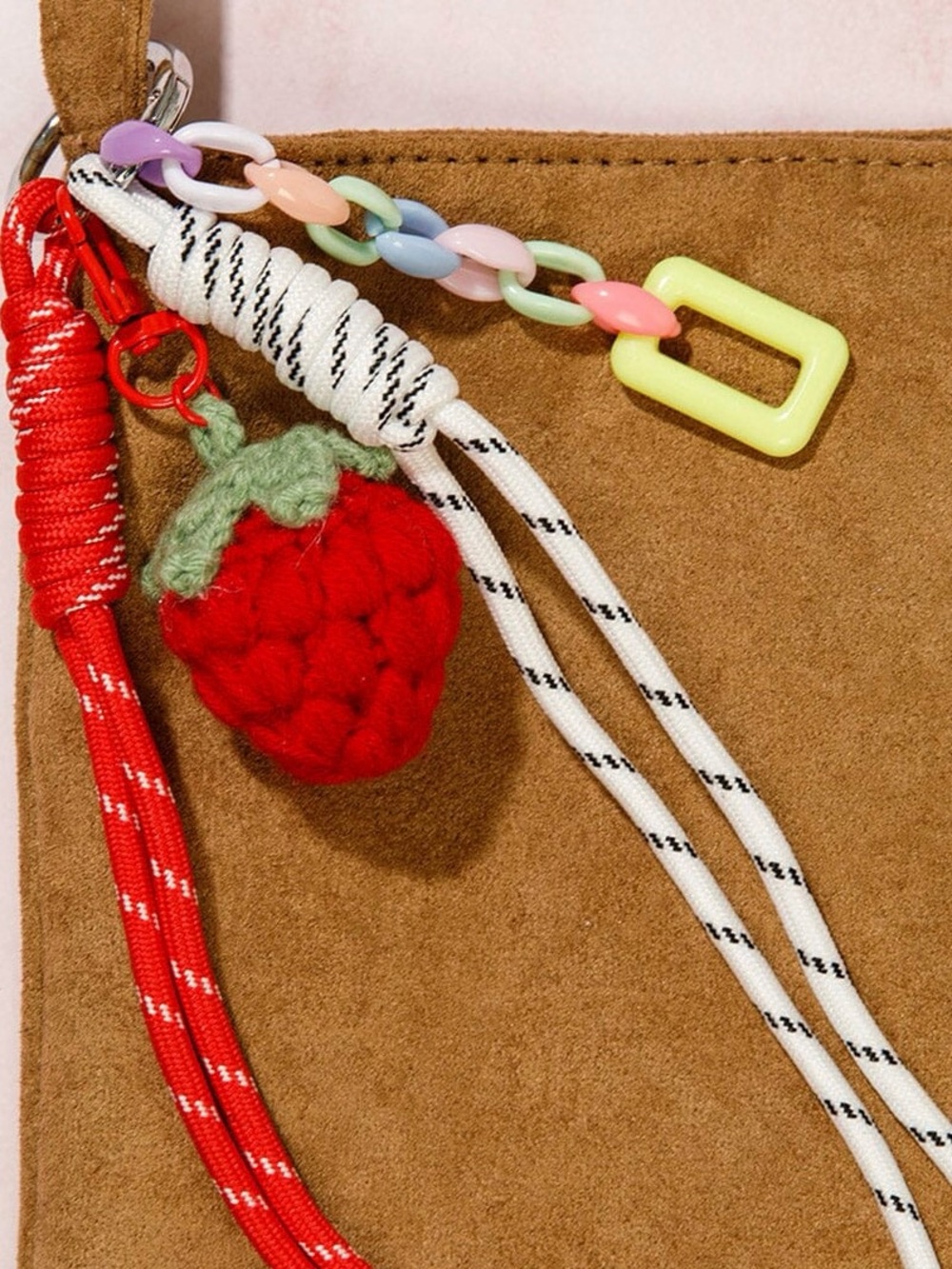 Strawberry Knit Charm Keychain - Red